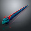 Dragon Shaped 3D Model With Blue Body Red Spikes And Horns