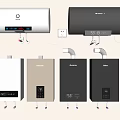 Different Types of Modern Daily Use Water Heater Appliances with Digital Control White Black Silver