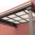Sturdy Metal Awning Structure Mounted On Red Brick Wall With Decorative Columns 3d model