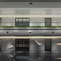 Modern Elegant Reception Desk Interior Design With Blue White Accents And Glass Walls Lighting