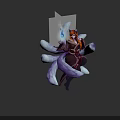 Orange Haired Female Character With Purple Petal Like Creature Holding Blue Glowing Magic Orb