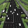 Municipal Road With Multiple Lanes Various Vehicles Trees And Street Lamps