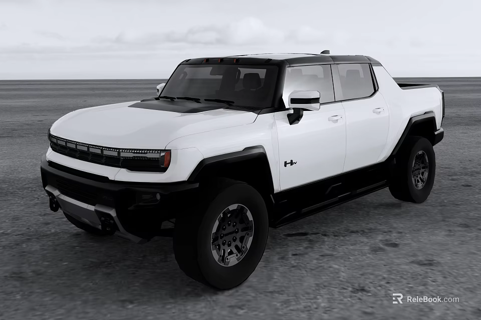 Modern White Pickup Truck With Black Accents On Sandy Terrain And Large Wheels 3d model 