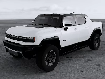 Modern White Pickup Truck With Black Accents On Sandy Terrain And Large Wheels 3d model