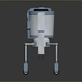 Game and Movie Character Robot With Blue White Bucket Shaped Body Multiple Legs And Wheels