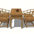 Wooden Chinese Style Tea Table And Chairs With Tea Set