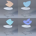 Modern Office Chair With Heart Shaped Blue Backrest White Padded Seat And Metal Legs