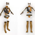Two Brown and Black Strapped Outfits with Gloves Stockings and Headpieces