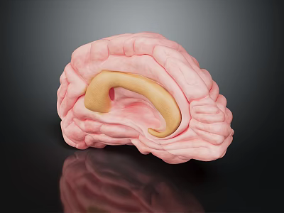 Detailed 3D Brain Anatomy Model Showing Pink Tissue And Yellow Structure 3d model
