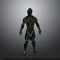 Futuristic Humanoid Character In Teal And Gold Bio Mechanical Armor With Detailed Patterns