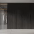 Modern Minimalist Wardrobe Design With Glass Doors Wooden Panels And Hanging Area