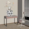 Modern Home Office Desk With Monitor Chair Window Blinds And Wall Decor