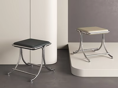 Modern Stools with Chrome Metal Frame Black and Beige Leather Seats for Minimalist Indoor Space 3d model