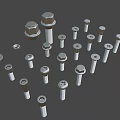 Different Types Of Metal Bolts And Nuts Fasteners On Blue Background