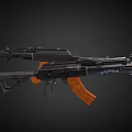 Tactical Assault Rifles With Black Metal Body Orange Wooden Stock And Magazine