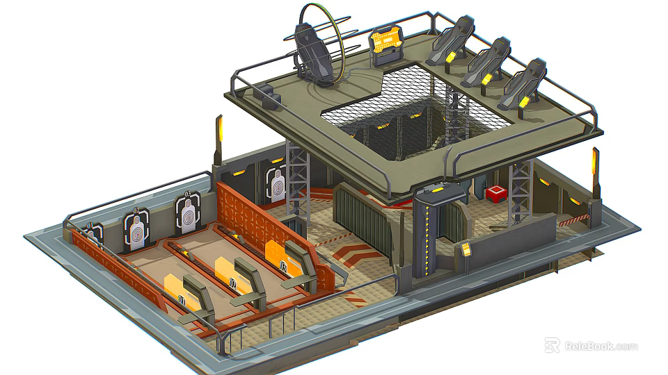 Modern Two Level Fitness Center With Workout Equipment Seating Area And Locker Storage 3d model 