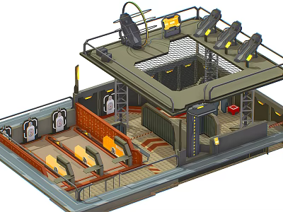 Modern Two Level Fitness Center With Workout Equipment Seating Area And Locker Storage 3d model