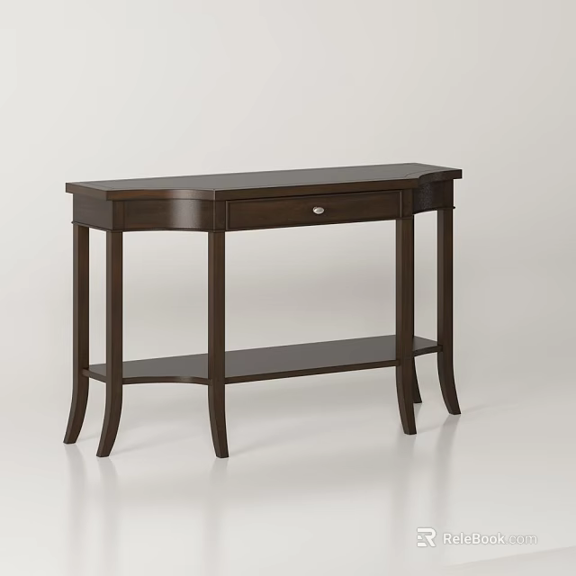 Brown Wooden Console Table With Drawer Storage And Lower Shelf Design 3d model 