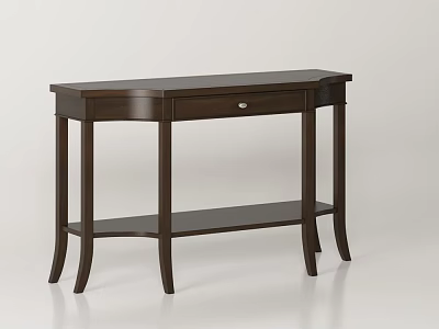 Brown Wooden Console Table With Drawer Storage And Lower Shelf Design 3d model