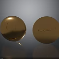 Golden Shiny Sphere And Circular Plate With Groove On Reflective Surface