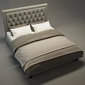 Modern Double Bed With Tufted Gray Headboard Striped Pillows And Gray Comforter 3d model