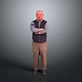 Man Standing with Arms Crossed in Black Vest Gray Shirt Brown Pants Gray Gradient Background