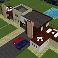 Modern Detached Villa Exterior With Snow Capped Mountain View Lawn And Driveway