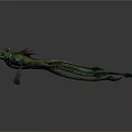 Green Mythical Creature With Multiple Limbs Red Fins Sharp Teeth And Glowing Features 3d model
