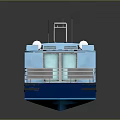 Modern Blue Wooden Boat With Upper Deck Large Windows And Shiny Exterior