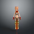 3D Model Woman with Golden Hair Brown Top Green Pants Red Gloves and Golden Boots