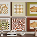 Abstract Paintings Framed in Beige Green Brown Tones With Geometric Wavy Patterns And Decorative Elements 3d model