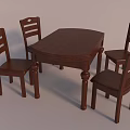 Wooden Dining Table Set With Four Chairs And Classic Backrest Design 3d model