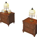 Wooden Nightstands With Drawers Table Lamp Fringed Lampshade Books Small Plant And Decorative Figurine