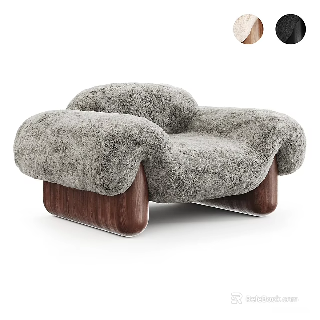 Gray Plush Single Seater Sofa With Unique Design And Wooden Legs 3d model 