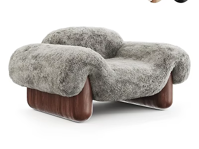 Gray Plush Single Seater Sofa With Unique Design And Wooden Legs 3d model