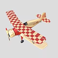 Classic Passenger Biplane with Red and White Checkered Pattern on Wings and Red Beige Body