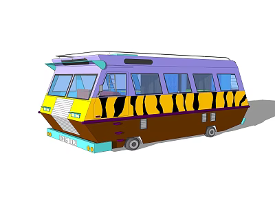 Unique Cartoon Bus With Purple Top Yellow Front Brown Bottom And Tiger Stripes Windows 3d model