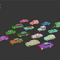 Various Colorful Model Cars Including Sedans Vans And RVs On Reflective Surface