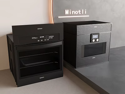Minotli Black Kitchen Appliances Built in Ovens With Modern Design And Control Panel 3d model