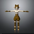 Fantasy 3D Character With Animal Ears Striped Top Brown Shorts Arms Outstretched