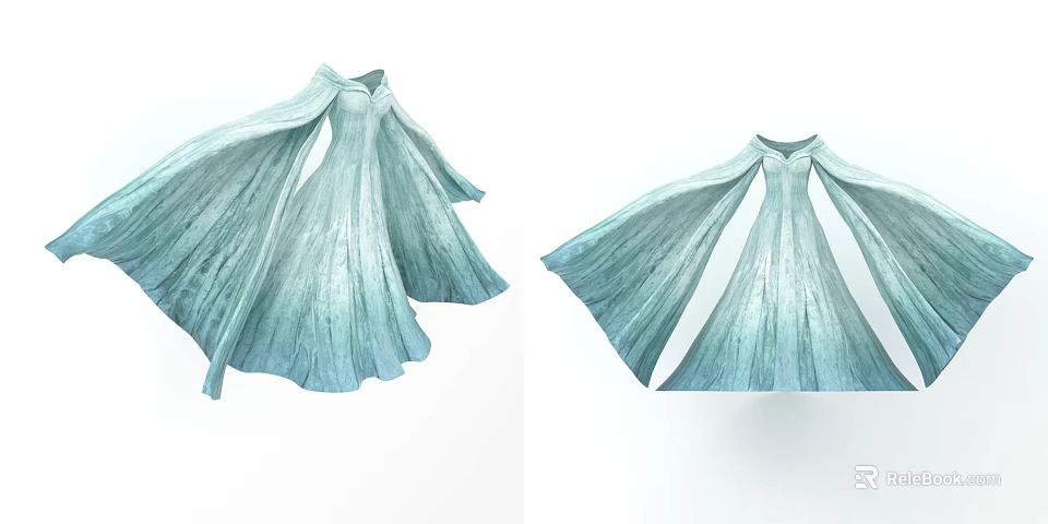 Elegant Light Blue Flowy Sleeve Dresses With Gradient Design And Flowing Fabric 3d model 