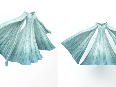 Elegant Light Blue Flowy Sleeve Dresses With Gradient Design And Flowing Fabric 3d model