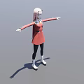 Child With Pink Hair Red Dress Black Leggings White Shoes Arms Outstretched