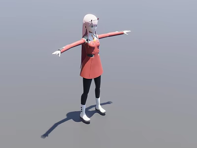 Child With Pink Hair Red Dress Black Leggings White Shoes Arms Outstretched 3d model