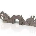Ancient Stone Architectural Components Featuring Ruined Arch And Wall Fragments 3d model