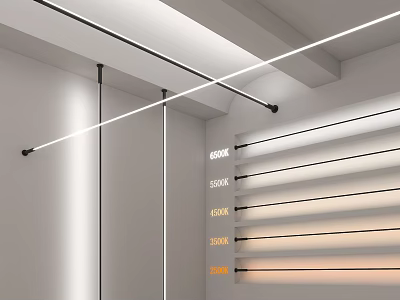 Contemporary Lighting Display Featuring Various Kelvin Temperatures And Ceiling Strip Lights 3d model