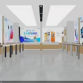 Digital Store Interior With Smartphone Headphone Displays Bright Lighting And Counters 3d model