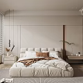 Modern Bedroom With Large Window Blinds Beige Bed Nightstand Lamp Green Plant Rug And Wardrobe