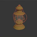 Vintage Yellow Candle Lantern With Metal Frame Glass Shade And Decorative Base