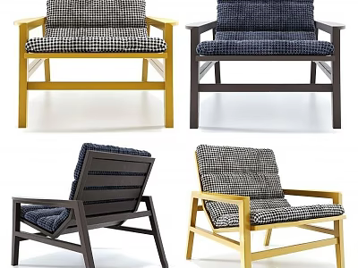 Stylish Accent Chairs with Wooden Frames and Patterned Fabric Seats 3d model